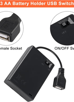 3Pcs 3 AA Battery Holder USB Female Socket 3 AA Battery Case Box Holder with Cover and On/Off Switch