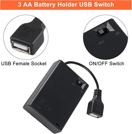 3Pcs 3 AA Battery Holder USB Female Socket 3 AA Battery Case Box Holder with Cover and On/Off Switch
