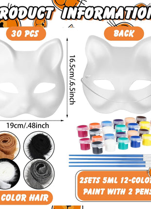 36 Pcs DIY Therian Mask Kit Bulk 30 Blank Animal Mask with Faux Fur Eye Mesh for Christmas Gear Therian