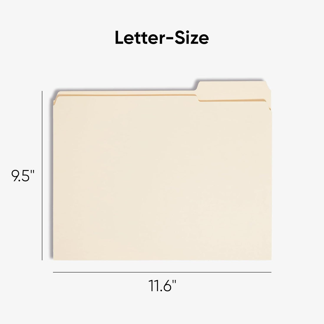 Letter-size manila file folder dimensions 9.5 inches by 11.6 inches for organization, part of the manila file folders 100-pack.