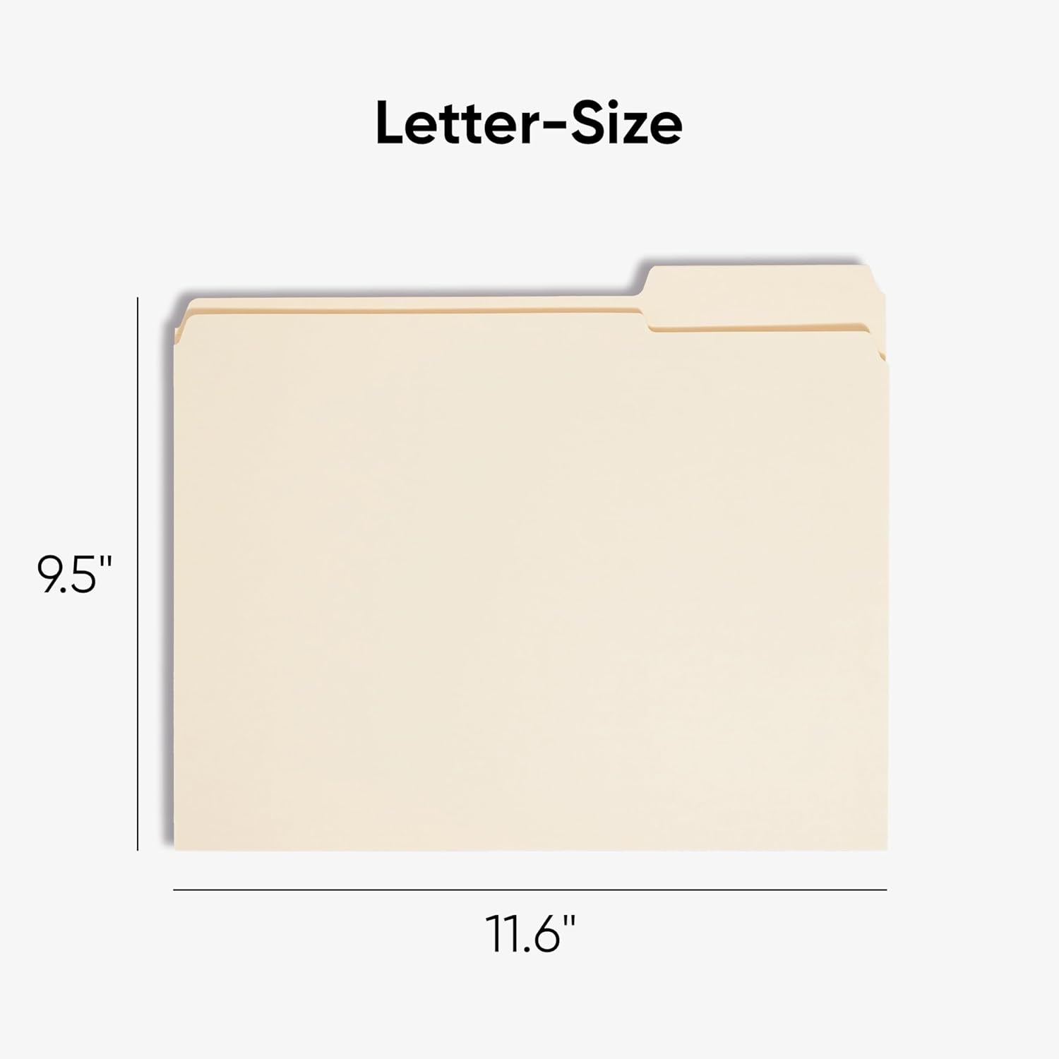 Letter-size manila file folder dimensions 9.5 inches by 11.6 inches for organization, part of the manila file folders 100-pack.