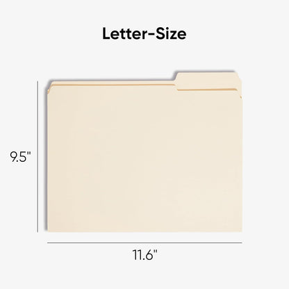 Letter-size manila file folder dimensions 9.5 inches by 11.6 inches for organization, part of the manila file folders 100-pack.