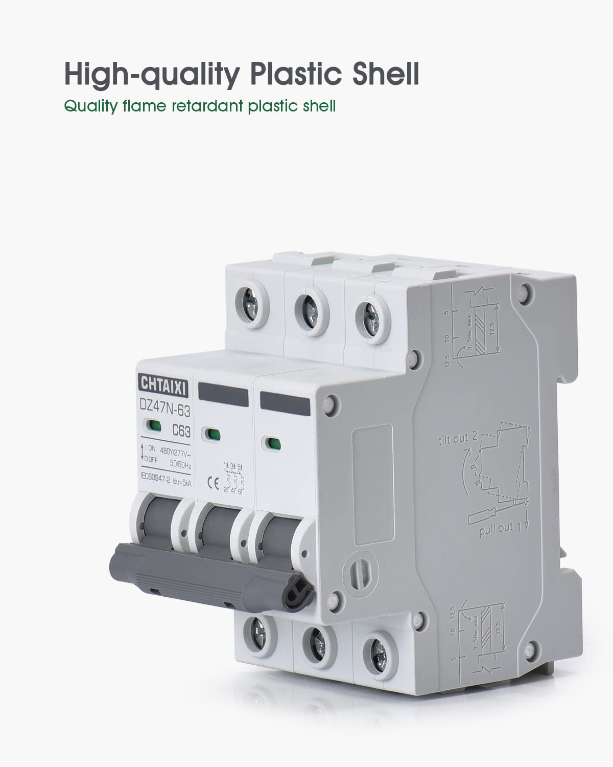 3 Pole DIN Rail Mount Circuit Breaker, 40 Amp 240V AC Miniature Circuit Breaker, Thermal Magnetic Trip AC Disconnect Switch MCB C40