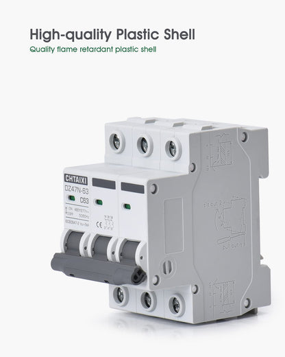 3 Pole DIN Rail Mount Circuit Breaker, 40 Amp 240V AC Miniature Circuit Breaker, Thermal Magnetic Trip AC Disconnect Switch MCB C40