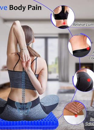 Gel Seat Cushion for Long Sitting, Extra Thick Gel Cushion for Wheelchair Soft Chair Pads for Office Home Chairs Car Seats Long Trips - Back Sciatica Hip Tailbone Pain Relief Cushion (Blue)