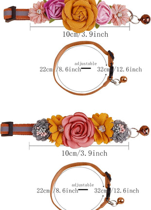 2 Pack Cat Collar Pink Floral with Bell and Removable Flower Bowtie Breakaway Adjustable Cat Collar for Girl Kitten Puppy Small Cats Dogs Daily Decoration (XQ10-4)