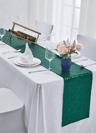 6 Packs 12 X 72 Inches Hunter Green Sequin Table Runner, Glitter Runner for Birthday Party Supplies Decorations Wedding Bachelorette Holiday Celebration Bridal Shower Baby Shower