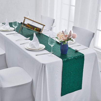 6 Packs 12 X 72 Inches Hunter Green Sequin Table Runner, Glitter Runner for Birthday Party Supplies Decorations Wedding Bachelorette Holiday Celebration Bridal Shower Baby Shower