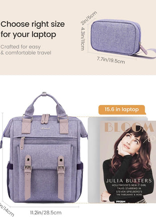 Laptop Backpack Purse for Women, Cute College School Backpack Bookbag for Teenager Girls, Teacher Nurse Bags Work Travel Backpack, Business Computer Laptop Bag Daypack, 15.6 Inch, Purple