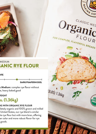 King Arthur Organic Medium Rye Flour - 3 Lbs for Complex Flavorful Breads & Baked Goods - 100% US Grown & Milled - Non-Gmo Project Verified - Robust Flavor for Rye Bread, Cookies & More
