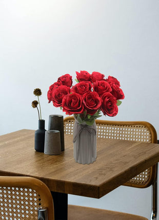 Artificial Roses Flowers for Flower Arrangement, 12 Pcs Silk Red Rose Bouquet for Home Decoration, Faux Roses for Parties and Wedding Decoration (Red, 12)