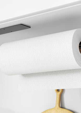 Paper Towel Holder - Self-Adhesive or Drilling, Matte Black Wall Mounted Rack - SUS304 Stainless Steel Kitchen Roll Dispenser under Cabinet