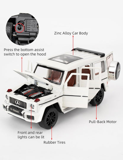 1/32 Scale Car Model Compatible for Collectible G63 AMG Diecast Toy Vehicle, Zinc Alloy Pull Back Toy Car with Sound and Light for Adult Boys Girls 3 4 5 6 7 8（White）