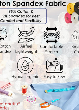 | Cotton Spandex Fabric | by the Yard | Stretchy, Breathable, Lightweight Cotton Fabric | 60" Wide Roll | Sewing | 95% Cotton, 5% Spandex (Black, 2 Yard)