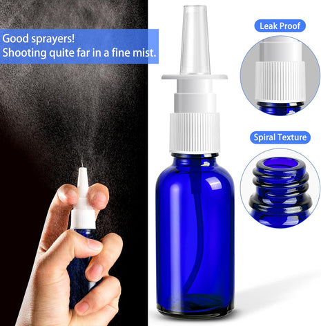10 Pcs Nasal Spray Bottle Empty, 30Ml/1Oz 6 Pcs Refillable Nasal Spray Bottle Fine Mist Glass with 2 Funnels and 2 Labels