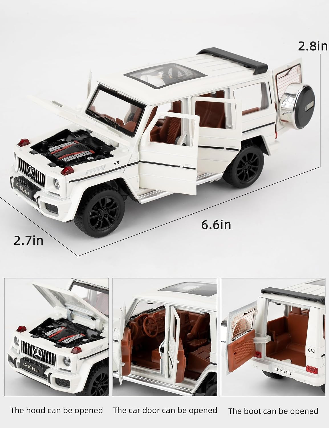 1/32 Scale Car Model Compatible for Collectible G63 AMG Diecast Toy Vehicle, Zinc Alloy Pull Back Toy Car with Sound and Light for Adult Boys Girls 3 4 5 6 7 8（White）