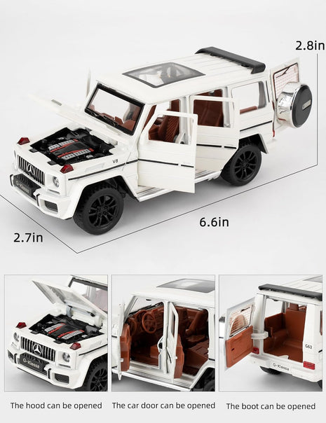 1/32 Scale Car Model Compatible for Collectible G63 AMG Diecast Toy Vehicle, Zinc Alloy Pull Back Toy Car with Sound and Light for Adult Boys Girls 3 4 5 6 7 8（White）