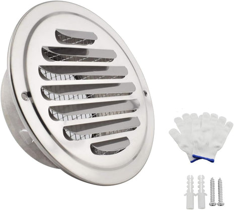 4 Inch round Soffit Air Vent Stainless Steel Louver Grille Cover Wall Air Ventilation Outlet Hood with Built-In Screen Mesh for Kitchen Bedroom Bathroom Office Etc