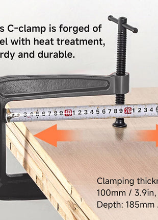 Heavy Duty Deep Throat U-Clamp G Type Woodworking Steel Deep Reach C-Clamp DIY Carpentry Clamping Device Jaw Opening DIY Carpentry Clamping Device (100,185Mm)