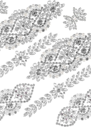 8 Pieces Crystal Rhinestone Appliques Silver Rhinestone Iron on Patch Hot Fix Applique for Bridal Wedding Dress Clothes Sash Crystal Belt DIY Sewing Appliques for Shoes