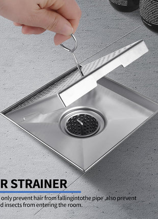 Square Shower Drain, 304 Stainless Steel 4 Inch Shower Floor Bathroom Shower Drain with CUPC Certified, Brushed Nickel 4'' Square Floor Drain, for Bathroom Toilet Washroom Drain Water