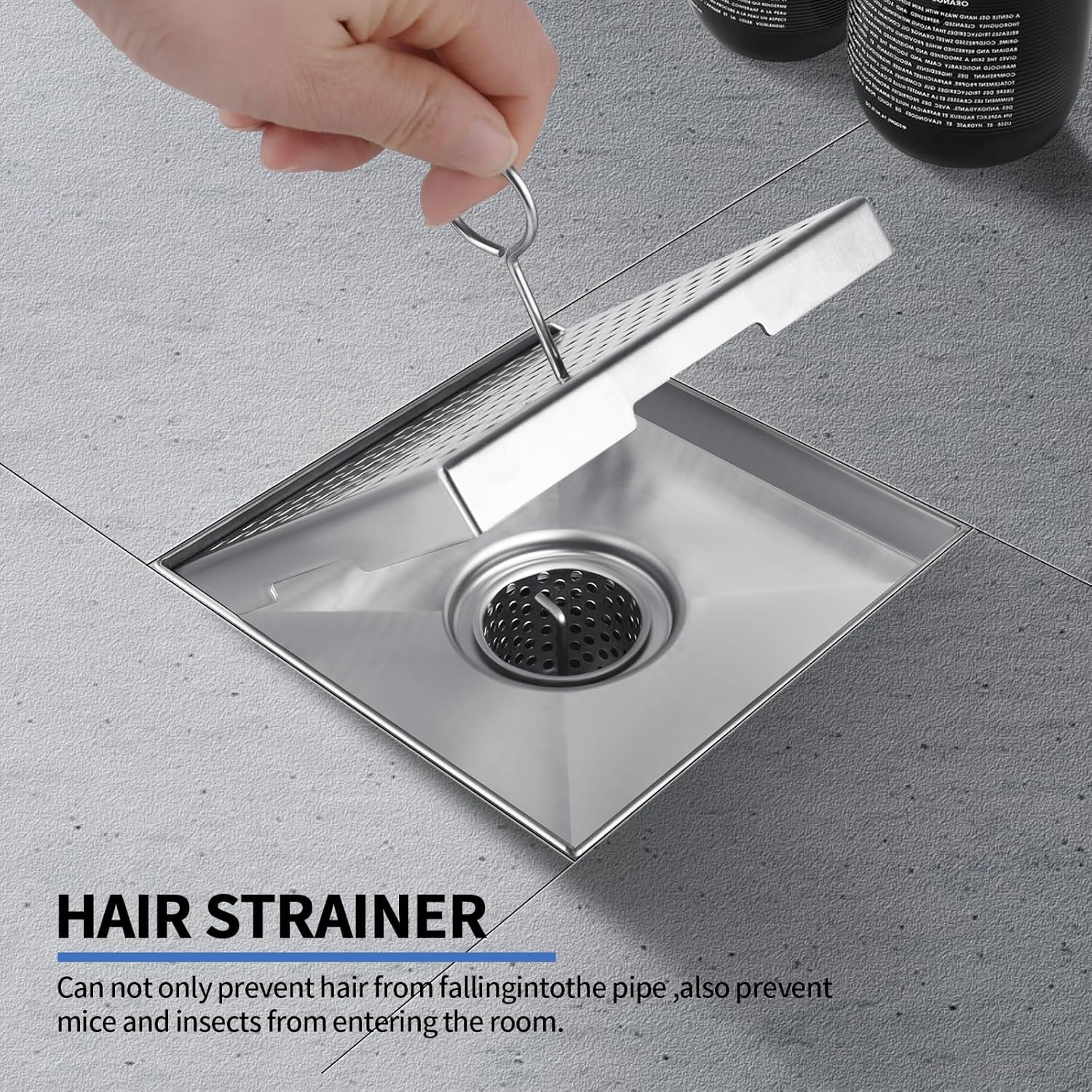 Square Shower Drain, 304 Stainless Steel 4 Inch Shower Floor Bathroom Shower Drain with CUPC Certified, Brushed Nickel 4&