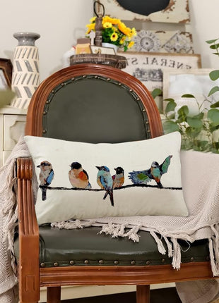 12X20 Lumbar Pillow Decorative Throw Pillows,Small Hand-Painted Outdoor Birds Pillowcases,Spring Summer Pillows Decorative Throw Cushion Covers Linen for Couch Sofa Teal Blue