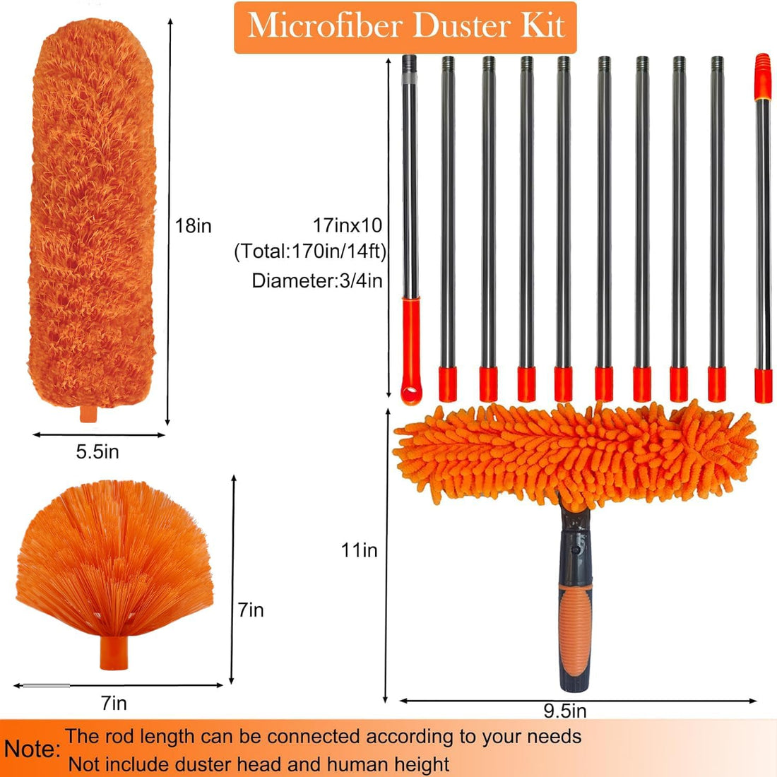 20+ Feet High Reach Dusting Kit with 3-14 Ft Extension Pole //2 in 1 Window Cleaning Kit // High Ceiling Duster // Cobweb Microfiber Duster // Outdoor &amp; Indoor Extendable Duster Cleaning Kit