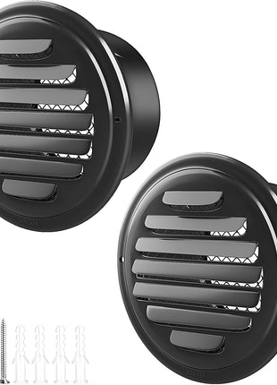 3Inch-2Pcs 304 Stainless Steel round Air Vents Cover,  Louvered Grille Cover Vent Flat Ducting Air Vent Wall Inlet with Built-In a Fly Screen Mesh for HVAC Ventilation (3Inch-2Pcs)