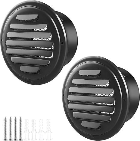 3Inch-2Pcs 304 Stainless Steel round Air Vents Cover,  Louvered Grille Cover Vent Flat Ducting Air Vent Wall Inlet with Built-In a Fly Screen Mesh for HVAC Ventilation (3Inch-2Pcs)