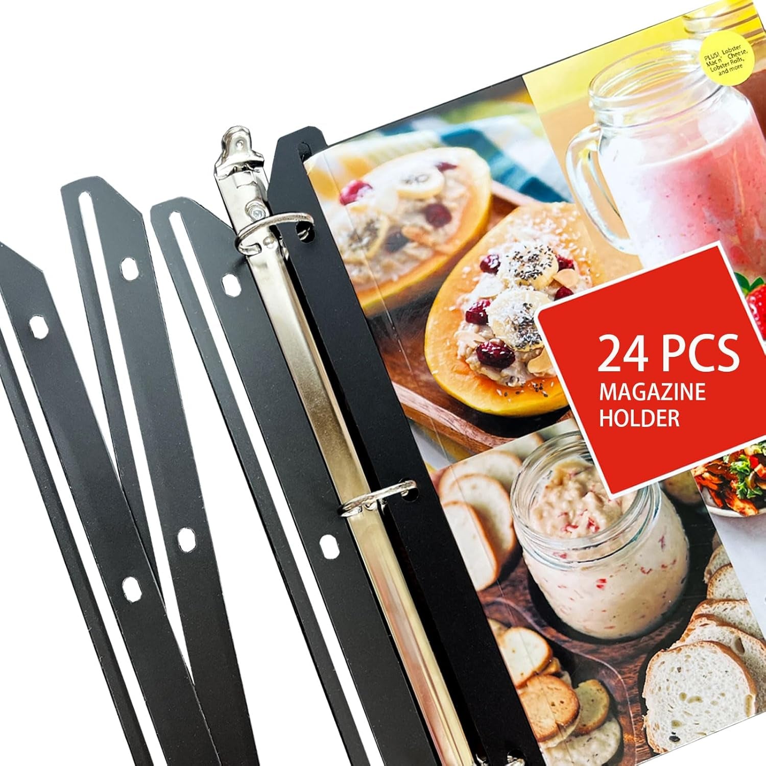 24Pcs Magazine Holder for Binder, 3 Hole Punched，Magazine Organizer, 3 Ring Binder Insert Strips, Organizer, Storage, Black