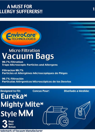 Replacement Micro Filtration Vacuum Cleaner Dust Bags Made to Fit Eureka Style MM Eureka Mighty Mite 3670 and 3680 Series Canisters 3 Pack