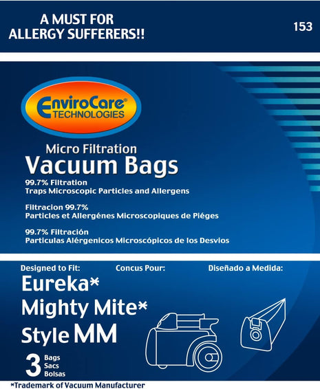 Replacement Micro Filtration Vacuum Cleaner Dust Bags Made to Fit Eureka Style MM Eureka Mighty Mite 3670 and 3680 Series Canisters 3 Pack