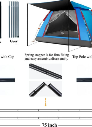 Adjustable Tent Poles Steel Rods for Tarp Canopy Camping Replacement Set of 2 (Black)