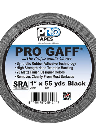 1" Width tapes  Gaff Premium Matte Cloth Gaffer'S Tape with Rubber Adhesive, 11 Mils Thick, 55 Yds Length, Black (Pack of 1)