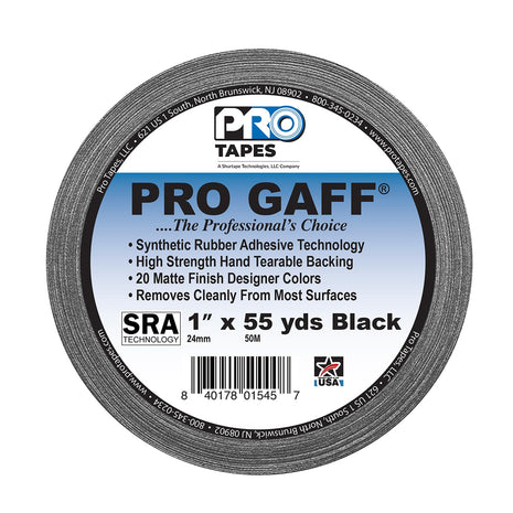 1" Width tapes  Gaff Premium Matte Cloth Gaffer'S Tape with Rubber Adhesive, 11 Mils Thick, 55 Yds Length, Black (Pack of 1)