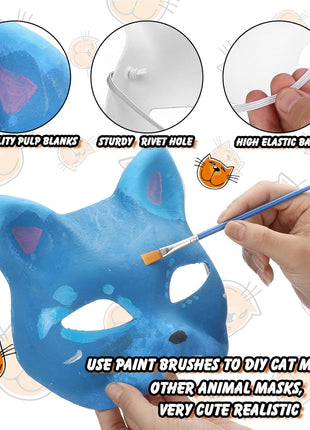 36 Pcs DIY Therian Mask Kit Bulk 30 Blank Animal Mask with Faux Fur Eye Mesh for Christmas Gear Therian