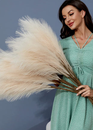 8 PCS Faux Pampas Grass Decor 38"/3.1FT Tall Fake Pompas Floral Large Artificial Pompous Grass Branches Plants for Floor Vase Filler Home Boho Decoration (Cream/Beige)