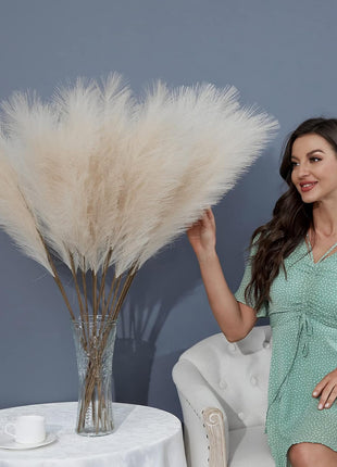8 PCS Faux Pampas Grass Decor 38"/3.1FT Tall Fake Pompas Floral Large Artificial Pompous Grass Branches Plants for Floor Vase Filler Home Boho Decoration (Cream/Beige)
