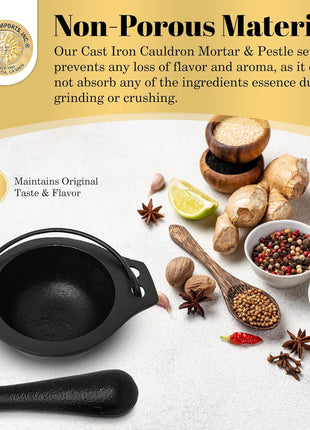 Cast Iron Cauldron Mortar and Pestle Set (Mp3-Cauldron Mortar & Pestle)