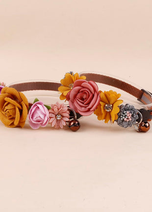 2 Pack Cat Collar Pink Floral with Bell and Removable Flower Bowtie Breakaway Adjustable Cat Collar for Girl Kitten Puppy Small Cats Dogs Daily Decoration (XQ10-4)