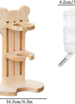 Hamster Water Bottle with Wooden Food Container Base for Dwarf Hamster Gerbil Small Animals (White, 80Ml(2.7Oz))