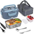 Electric Lunch Box Food Heater, Electric Heating Lunch Boxes Lunch for Adults/Men/Truck/Car/Work, 80W 1.5L Removable 304 Stainless Steel Container, 110V/12V/24V, with Fork & Spoon