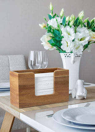 Paper Towel Dispenser Countertop, Acacia Wood Bathroom Paper Towel Holder, Napkin Holder for Kitchen, Multifold C-Fold, Z-Fold, Trifold for Bathroom Toilet Home