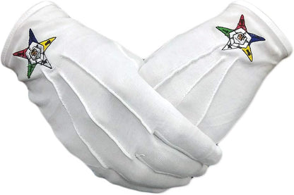 Order of the Eastern Star Hand Embroidered Cotton White Masonic Gloves