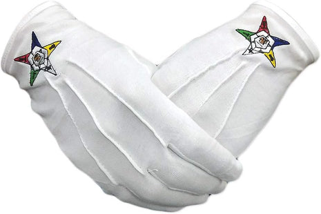 Order of the Eastern Star Hand Embroidered Cotton White Masonic Gloves