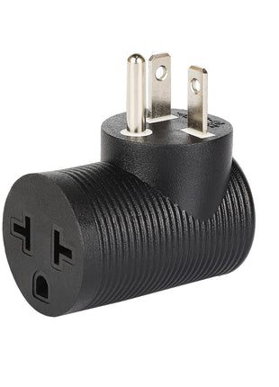 Angled 4 in 1 NEMA 5-20P Power Adapter,  NEMA 5-20P to 5-15R, 5-20R, 6-15R, 6-20R Double T-Blade Receptacle, Downward Angled Power Adapter