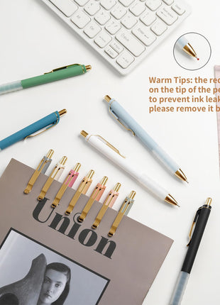 Ballpoint Pens Black Medium Point 1Mm Pen with Super Soft Grip Ball Point Pen for Men Women Retractable Pens (Gold-12 Pcs)