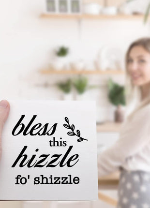 Bless This Hizzle for Shizzle Sign Wooden Block,Funny Humor Home Wood Desk Decor for Shelves,Bless Farmhouse Home Sign,House Warming Gift for Friends