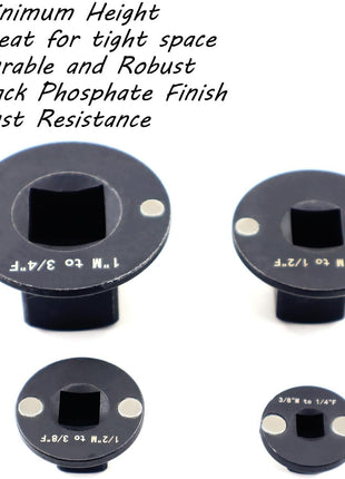 4PCS Low Profile Impact Socket Adapter Set. Drive Ratchet Adapter Set (1" to 3/4", 3/4" to 1/2", 1/2" to 3/8",And 3/8" to 1/4"）